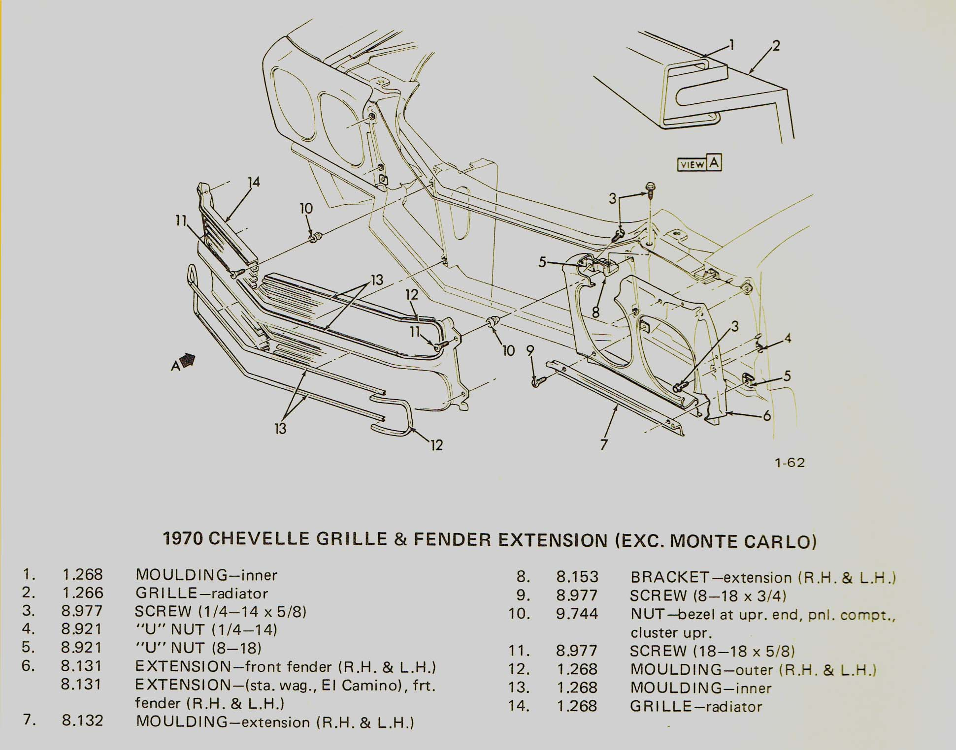 1.268 MOULDING-inner 1.266 GRILLE-radiator 8.131 EXTENSION-front fender (R.H. & L.H.)